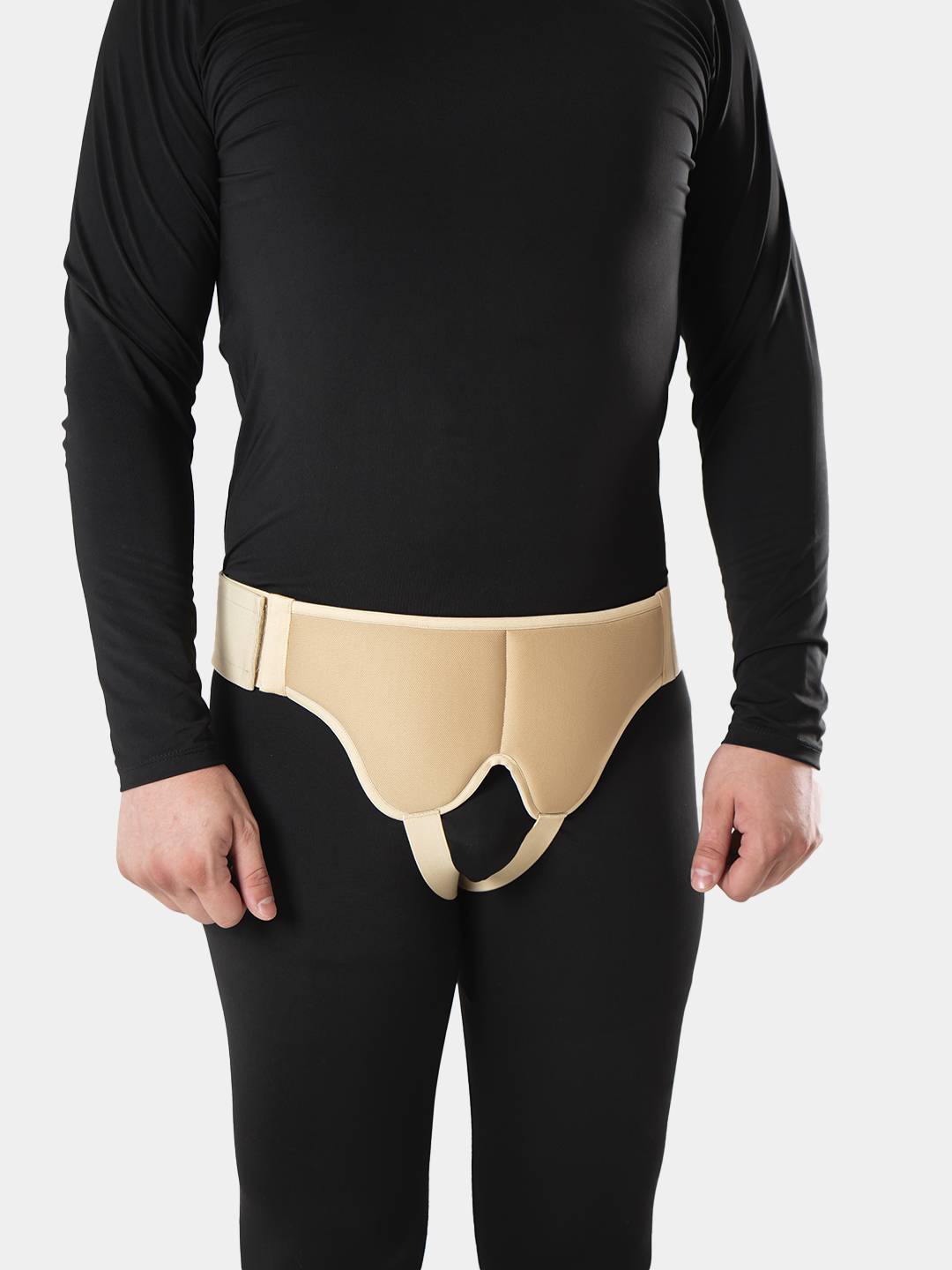 Medical bandage for inguinal hernia, double-sided, with removable inserts