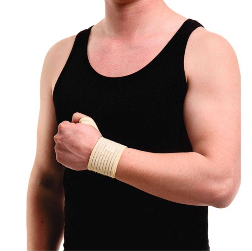 Elastic bandage for the wrist joint.