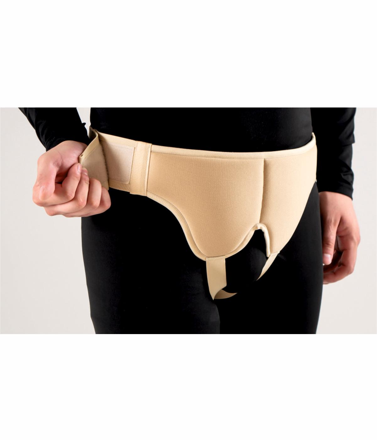 Medical bandage for inguinal hernia, double-sided, with removable inserts